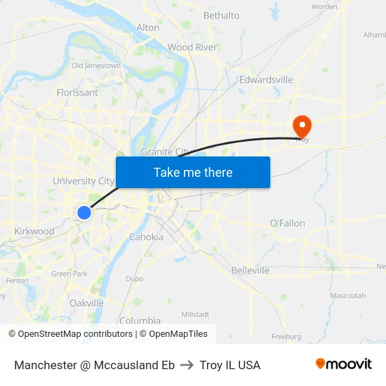 Manchester @ Mccausland Eb to Troy IL USA map