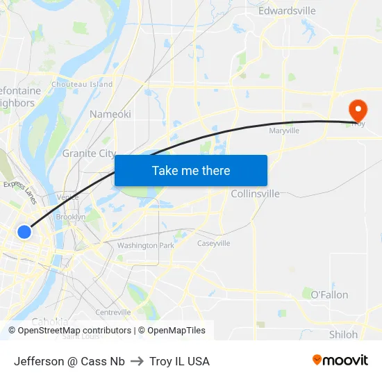 Jefferson @ Cass Nb to Troy IL USA map