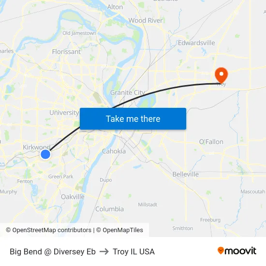 Big Bend @ Diversey Eb to Troy IL USA map
