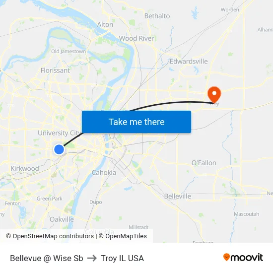 Bellevue @ Wise Sb to Troy IL USA map