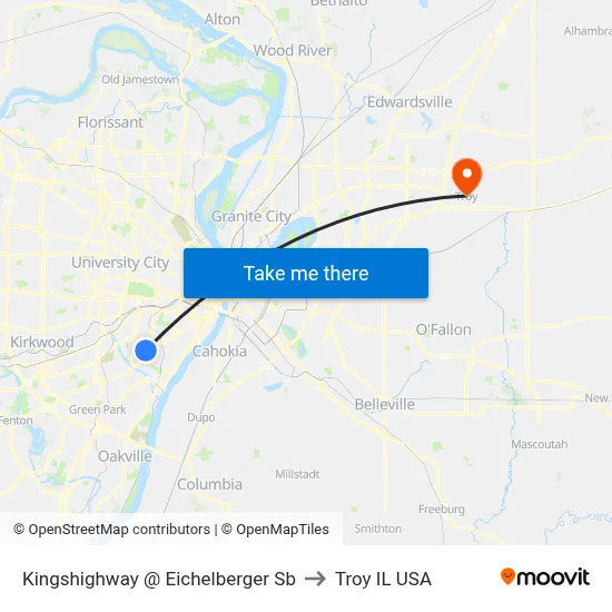 Kingshighway @ Eichelberger Sb to Troy IL USA map