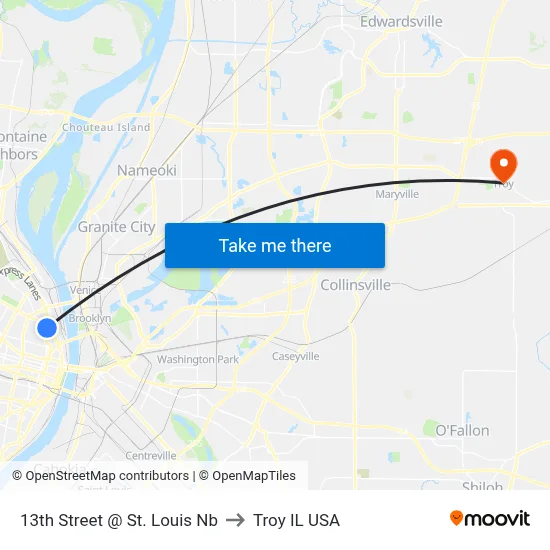 13th Street @ St. Louis Nb to Troy IL USA map