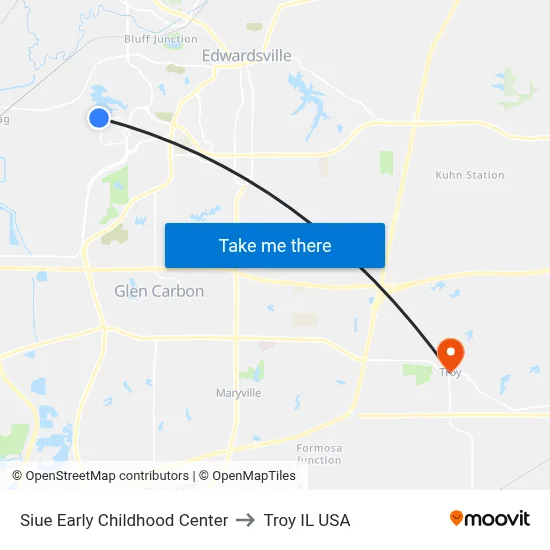 Siue Early Childhood Center to Troy IL USA map