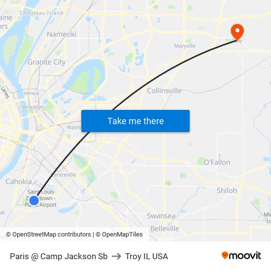 Paris @ Camp Jackson Sb to Troy IL USA map