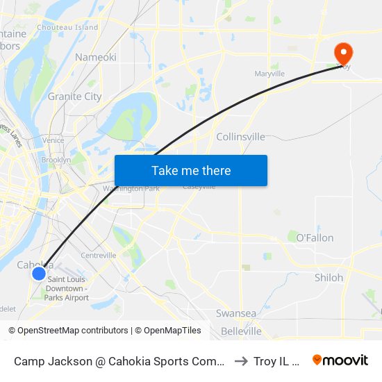 Camp Jackson @ Cahokia Sports Complex Wb to Troy IL USA map