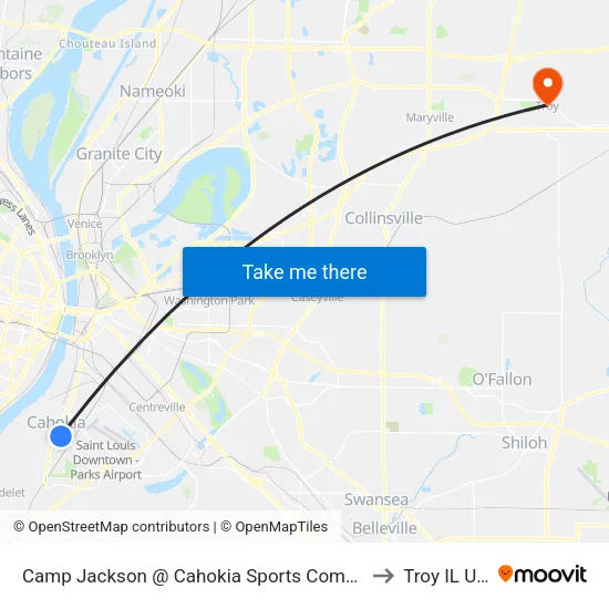 Camp Jackson @ Cahokia Sports Complex Eb to Troy IL USA map