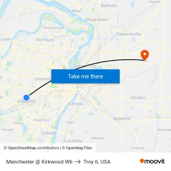 Manchester @ Kirkwood Wb to Troy IL USA map