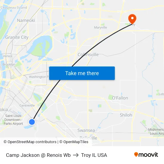 Camp Jackson @ Renois Wb to Troy IL USA map