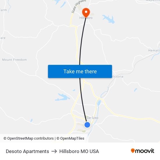 Desoto Apartments to Hillsboro MO USA map