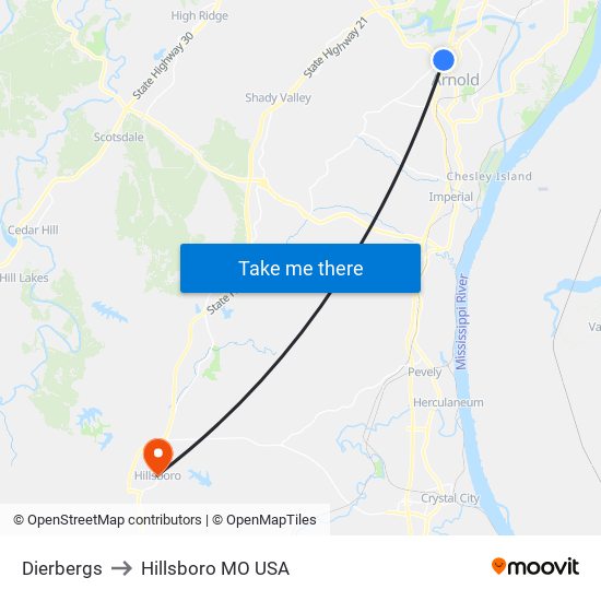 Dierbergs to Hillsboro MO USA map