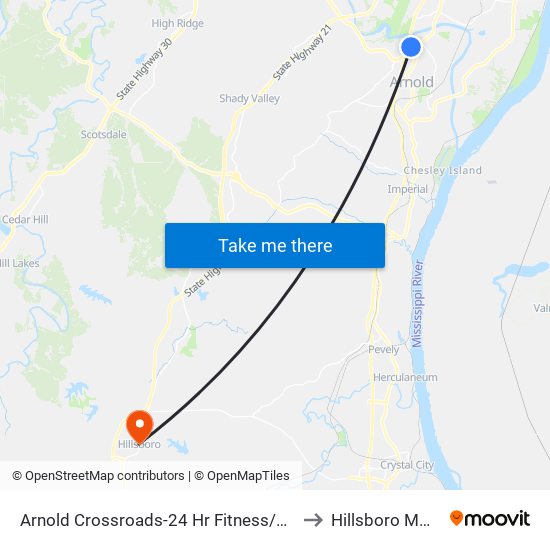 Arnold Crossroads-24 Hr Fitness/Cici's Pizza to Hillsboro MO USA map