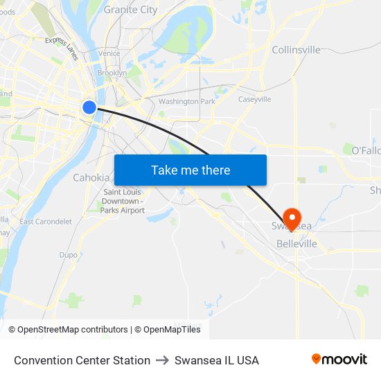 Convention Center Station to Swansea IL USA map