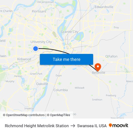 Richmond Height Metrolink Station to Swansea IL USA map