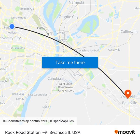 Rock Road Station to Swansea IL USA map