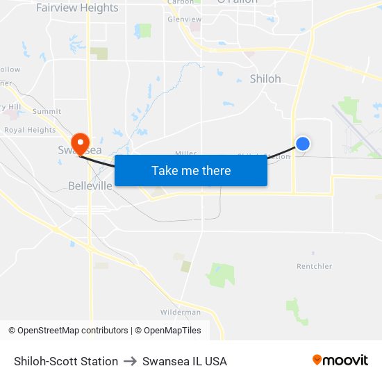 Shiloh-Scott Station to Swansea IL USA map