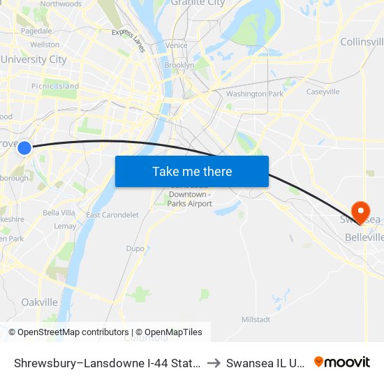 Shrewsbury–Lansdowne I-44 Station to Swansea IL USA map