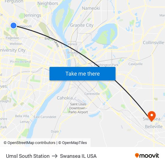 Umsl South Station to Swansea IL USA map