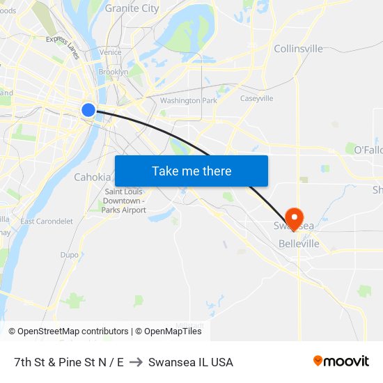 7th St & Pine St N / E to Swansea IL USA map