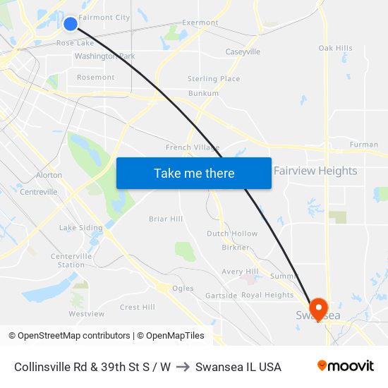 Collinsville Rd & 39th St S / W to Swansea IL USA map