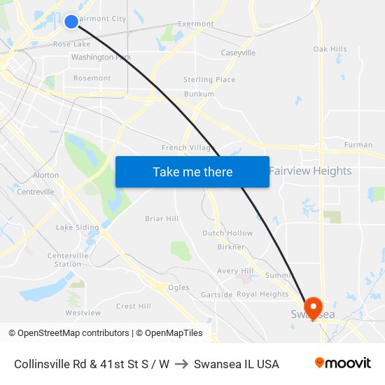 Collinsville Rd & 41st St S / W to Swansea IL USA map