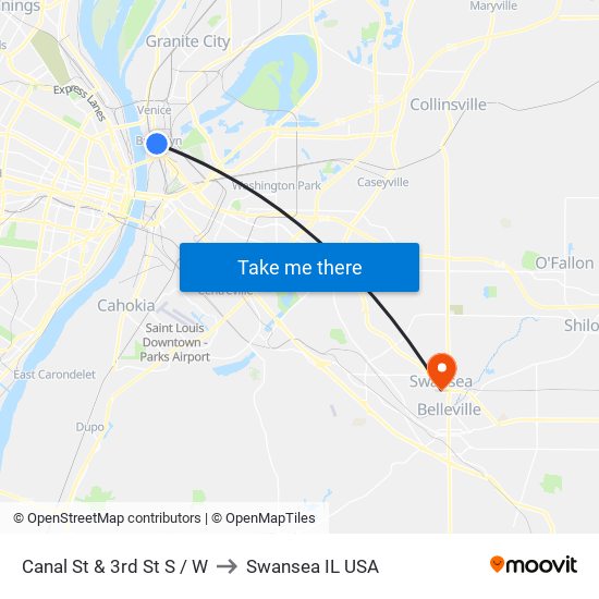 Canal St & 3rd St S / W to Swansea IL USA map