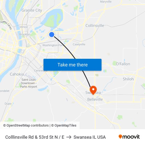 Colllinsville Rd & 53rd St N / E to Swansea IL USA map