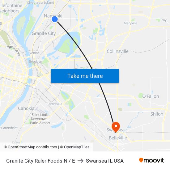 Granite City Ruler Foods N / E to Swansea IL USA map