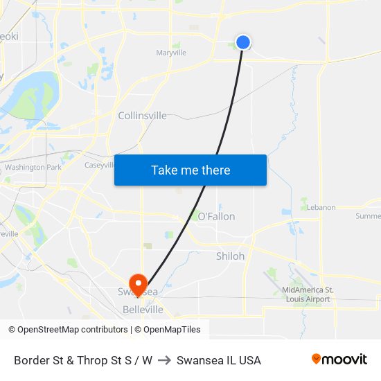 Border St & Throp St S / W to Swansea IL USA map