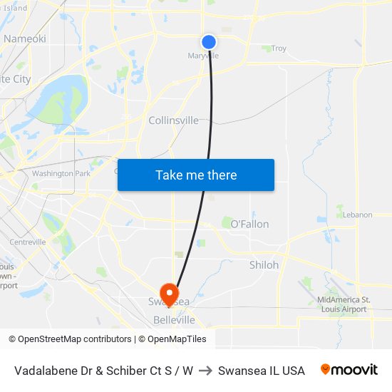 Vadalabene Dr & Schiber Ct S / W to Swansea IL USA map