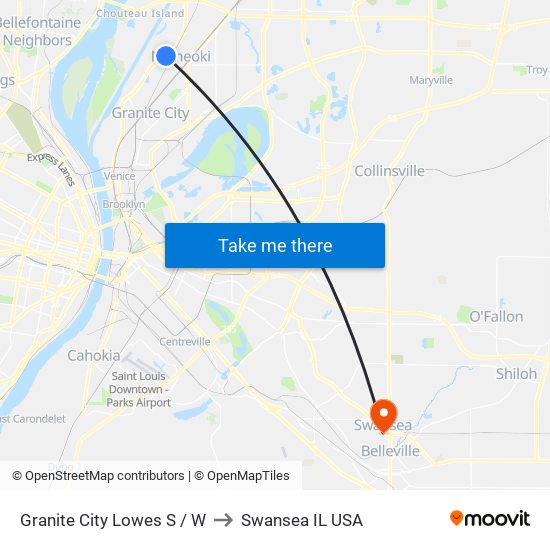 Granite City Lowes S / W to Swansea IL USA map