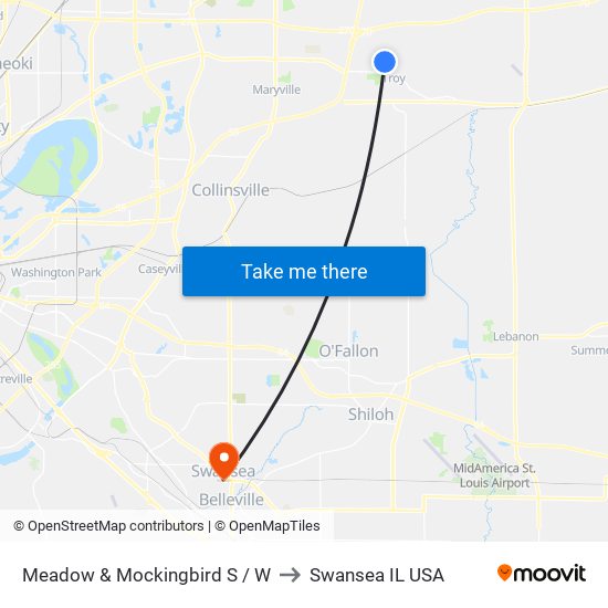 Meadow & Mockingbird S / W to Swansea IL USA map