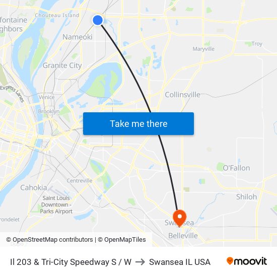 Il 203 & Tri-City Speedway S / W to Swansea IL USA map