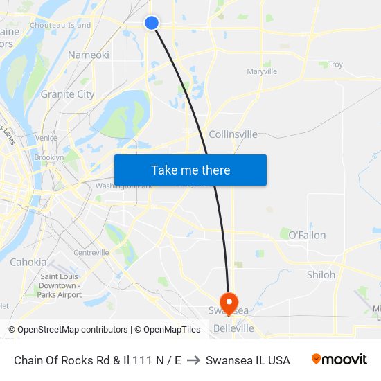 Chain Of Rocks Rd & Il 111 N / E to Swansea IL USA map