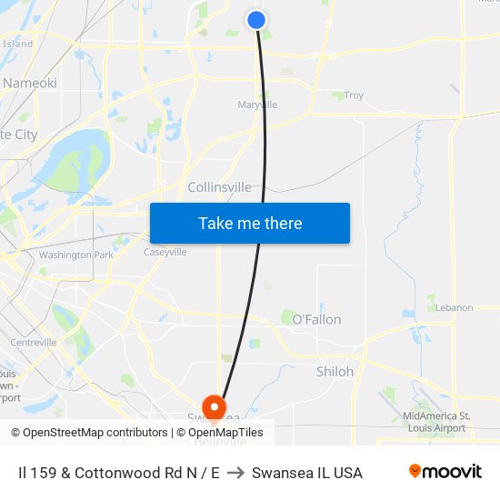 Il 159 & Cottonwood Rd N / E to Swansea IL USA map