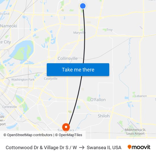 Cottonwood Dr & Village Dr S / W to Swansea IL USA map