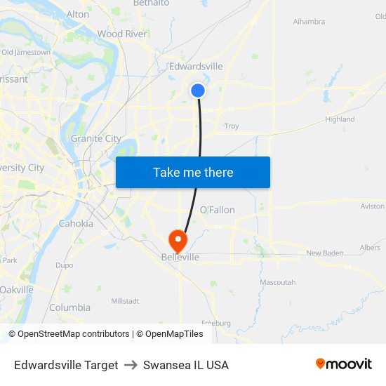 Edwardsville Target to Swansea IL USA map