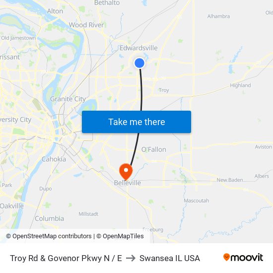Troy Rd & Govenor Pkwy N / E to Swansea IL USA map