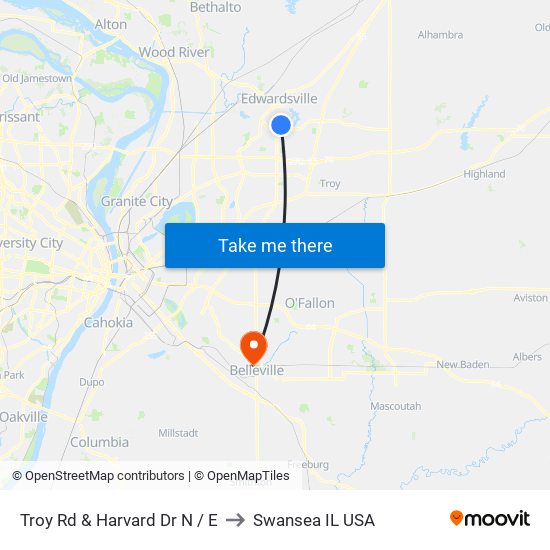 Troy Rd & Harvard Dr N / E to Swansea IL USA map