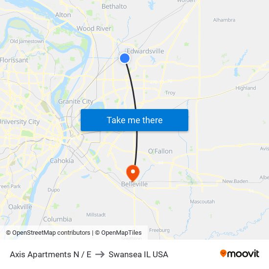Axis Apartments N / E to Swansea IL USA map