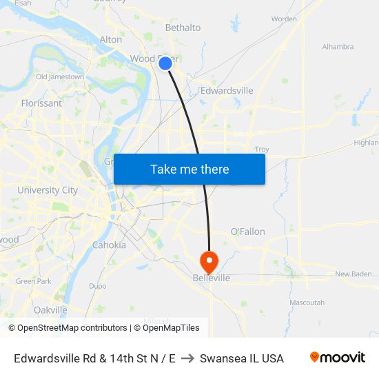 Edwardsville Rd & 14th St N / E to Swansea IL USA map