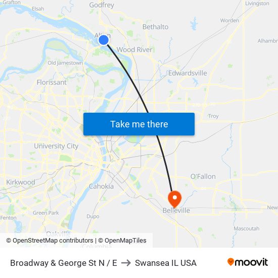 Broadway & George St N / E to Swansea IL USA map