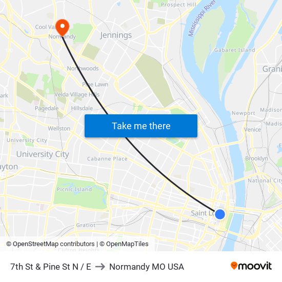 7th St & Pine St N / E to Normandy MO USA map