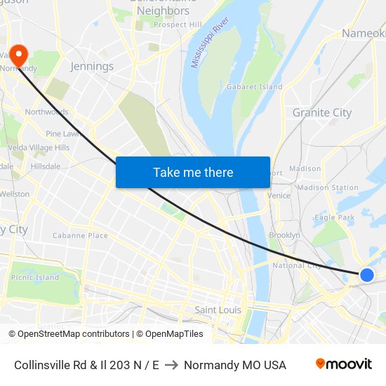 Collinsville Rd & Il 203 N / E to Normandy MO USA map