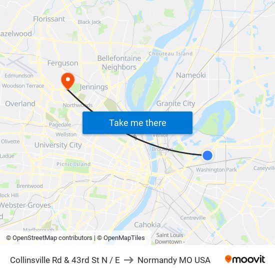 Collinsville Rd & 43rd St N / E to Normandy MO USA map