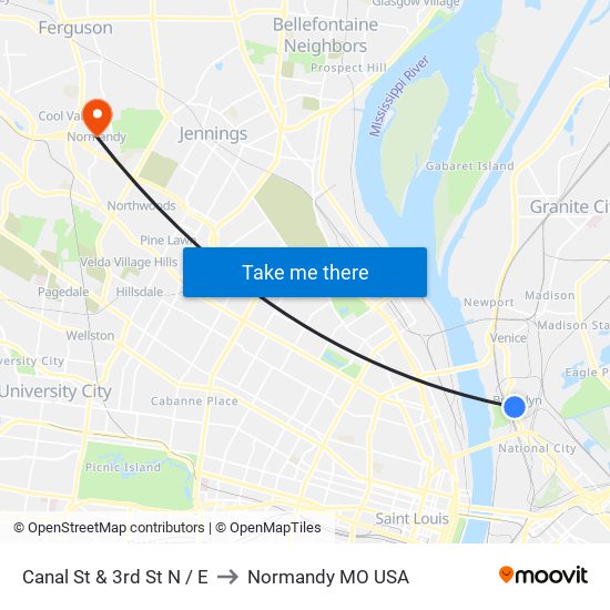 Canal St & 3rd St N / E to Normandy MO USA map