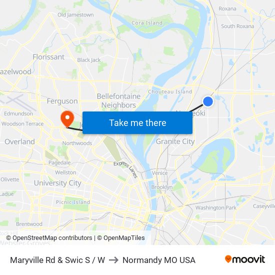 Maryville Rd & Swic S / W to Normandy MO USA map