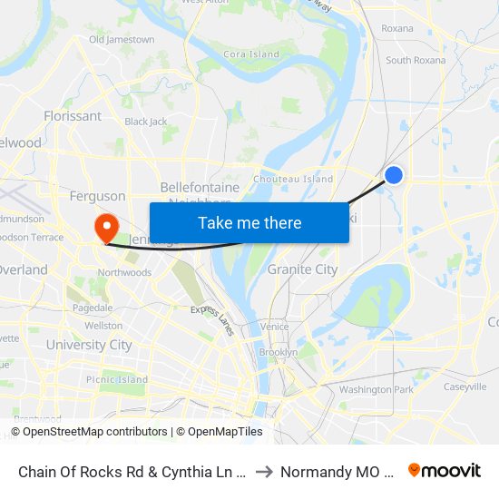 Chain Of Rocks Rd & Cynthia Ln S / W to Normandy MO USA map