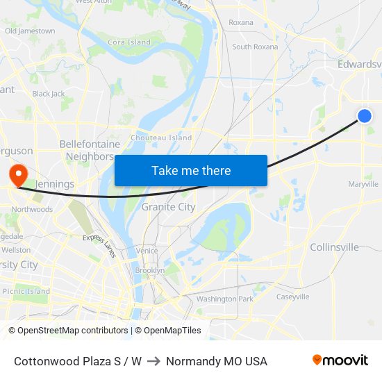 Cottonwood Plaza S / W to Normandy MO USA map