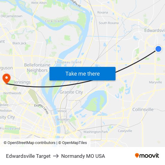 Edwardsville Target to Normandy MO USA map