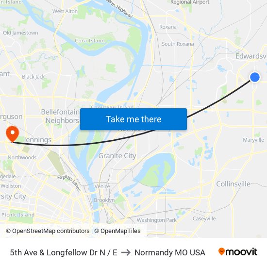 5th Ave & Longfellow Dr N / E to Normandy MO USA map